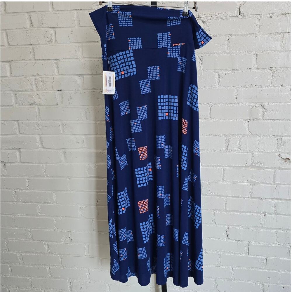 Blue Geometric Pixel  Print Maxi Skirt┃Foldover Waist Casual Wear┃LuLaRoe 3XL